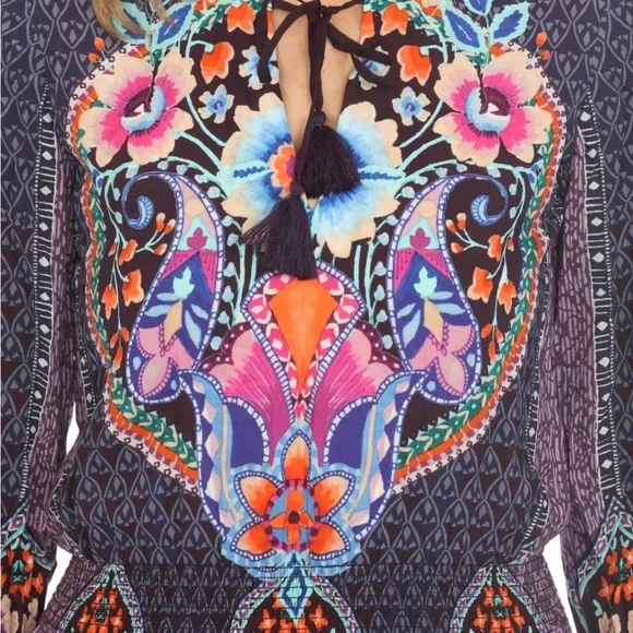 JOHNNY WAS Saba Long-Sleeve Abstract-Print Dress Coverup Size Large - Picture 8 of 15